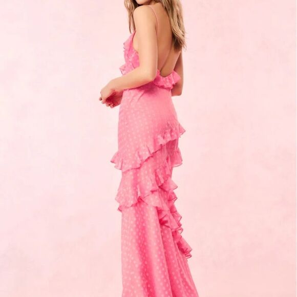 Love Shack Fancy Rialto Carnation Hearts Ruffle Pink Maxi Dress Size